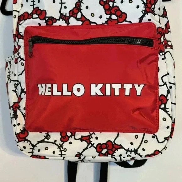 HELLO KITTY BIOWORLD NWT BACK PACK FRONT ZIPPERED POUCH RED/WHITE/BLACK LGE SIZE - Picture 4 of 9
